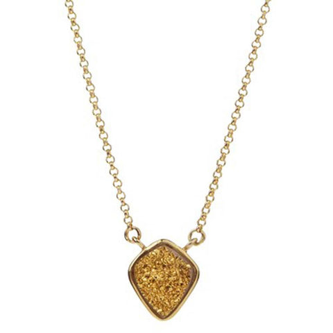 18K YG Plated, Gold Drusy Diamond Cabochon Pendant Necklace