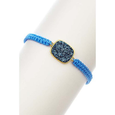 18K YG Plated, Blue Drusy On French Blue Macrame Bracelet