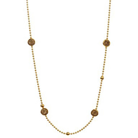 18K YG Plated, Gold Drusy Cabochon Station Necklace