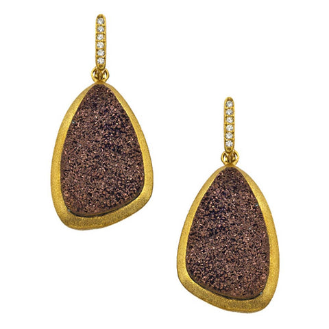 18K YG Plated, Geometric Gold And Bronze Drusy Earrings