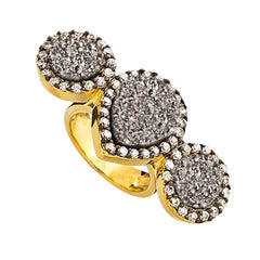 Two-Tone, 18K YG And Black Rhodium Plated, Three Stone Silver Drusy Ring