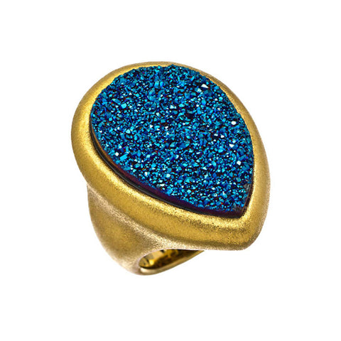 18K YG Plated, Turquoise, Mother-Of-Pearl And Cz Gumball Ring