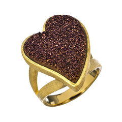 18K YG Plated, Bronze Drusy Heart Ring