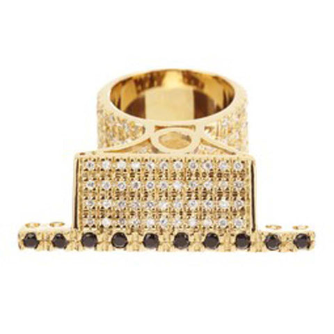 18K YG Plated, Smoke Topaz Crystal and Cognac CZ Statement Ring