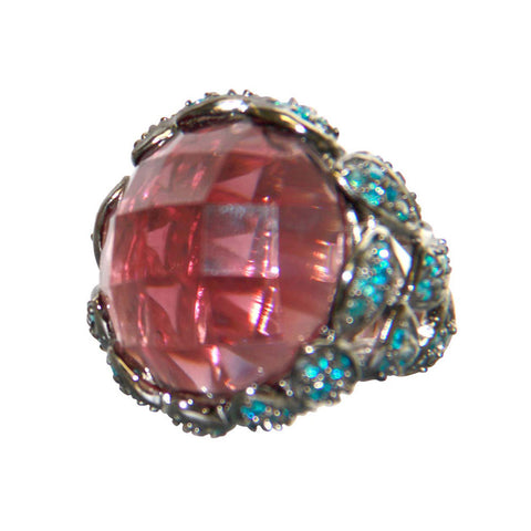 18K YG Plated, Siam Ruby, Emerald Crystal and CZ Statement Ring