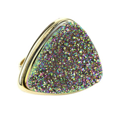 18K YG Plated, Peacock Drusy Triangular Shield Ring