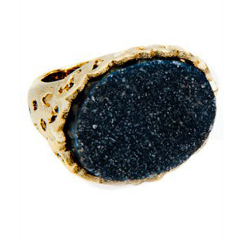 18K YG Plated, Black and Crystal CZ Ring