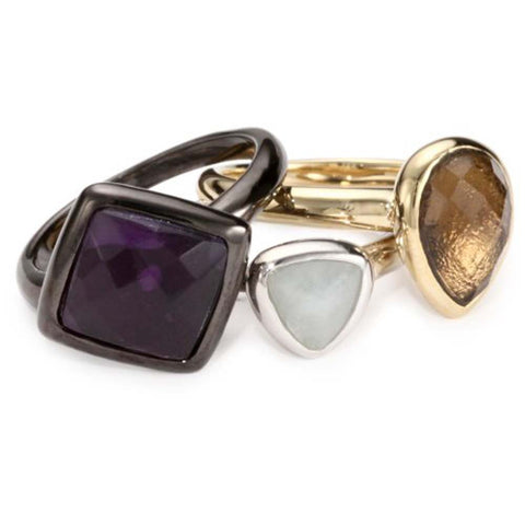 Set Of Three, Three-Tone Color Gemstone Rings