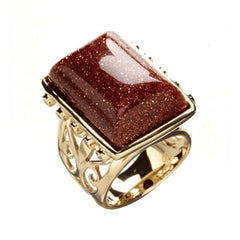 18K YG Plated, Goldstone Cabochon Ring