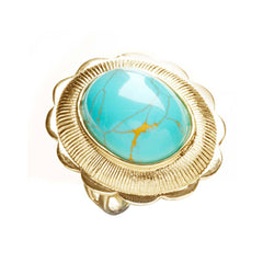 18K YG Plated, Vintage Style Turquoise Cabochon Ring