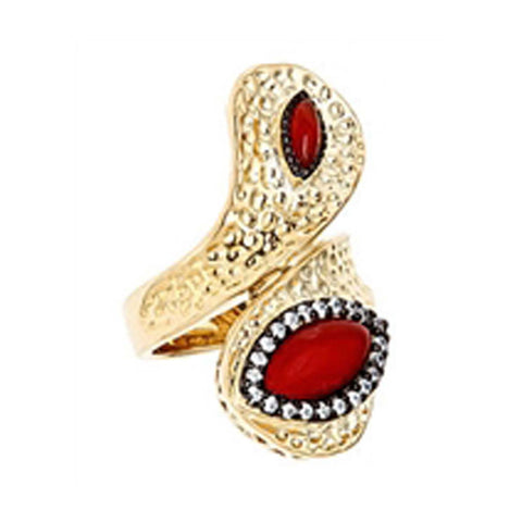 18K YG Plated, Siam Red Crystal and CZ Bow Ring
