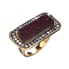 Two-Tone, 18K YG And Black Rhodium Plated, Rectangular Purple Titanium Drusy and CZ Ring