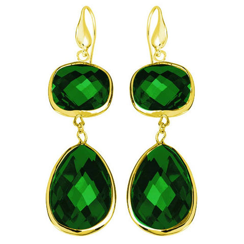 18K YG Plated, Faceted Emerald Green Crystal Angelina Earrings