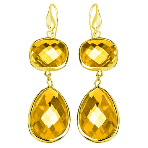 18K YG Plated, Faceted Topaz Crystal Angelina Earrings