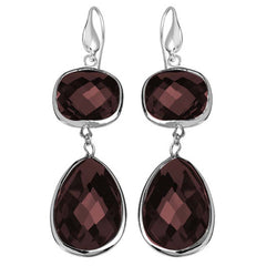 Rhodium Plated, Faceted Smoke Topaz Crystal Angelina Earrings