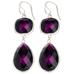 Rhodium Plated, Faceted Amethyst Crystal Angelina Earrings