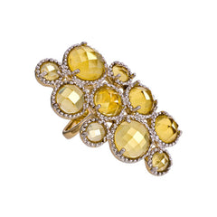 18K YG Plated, Jonquil Crystal Knuckle-To-Knuckle Ring