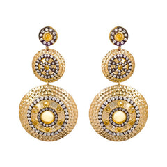 18K YG Plated, Graduated LuciteTopaz Roman Empire Disc Earrings