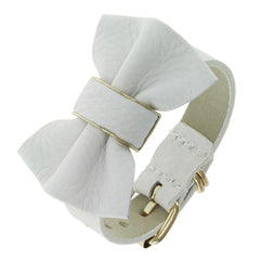 18K YG Plated, White Leather Lady-Like Bow Strap Bracelet