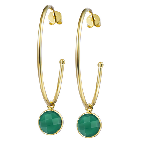 14K YG Plated Round Faceted Green Onyx Earrings