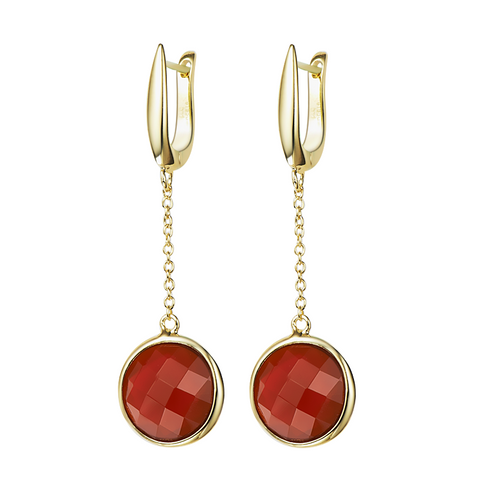 14K YG Plated  Round Faceted Carnelian Earrings