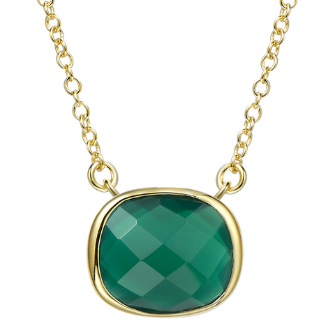 14K YG Plated Faceted Green Onyx Pendant Necklace