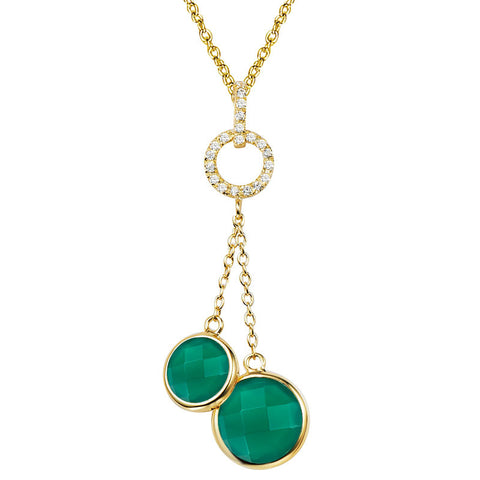 14K YG Plated Faceted  Green Onyx and CZ Duet Necklace