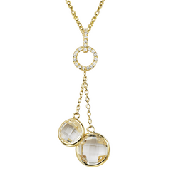 14K YG Plated Faceted Crystal Quartz and CZ Duet Necklace