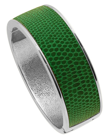 18K YG and Rhodium Plated 3 Crystal Green Leather Thick Link Snap Bracelet