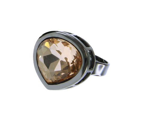 Black Rhodium Plated Citrine Crystal Pear Shape Adjustable Ring
