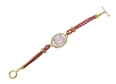 Rose Opal Center Crystal and Braided Genuine Leather Toggle Bracele