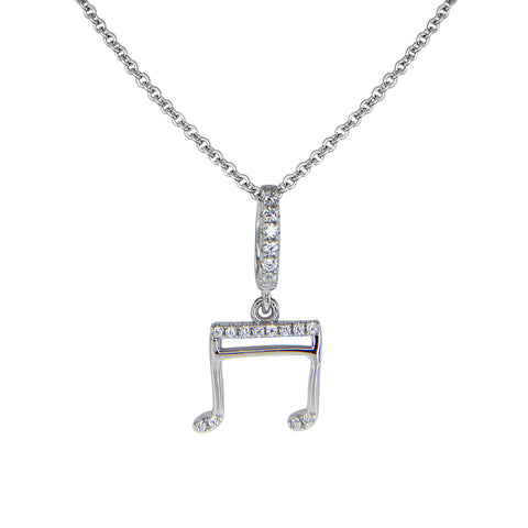 Quarter Note Sterling Silver and CZ Pendant Necklaces