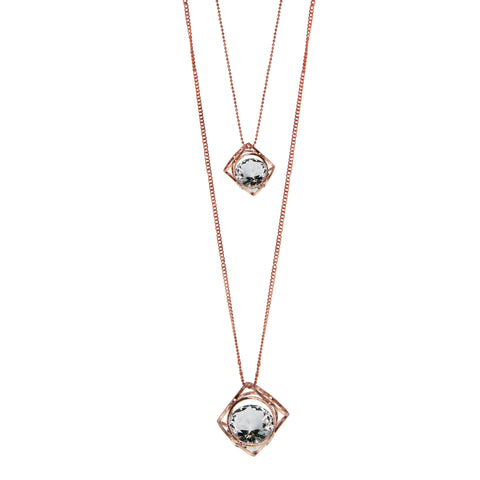 18k Rose Gold plated, Crystal Cage Double Cube Pendant Necklace