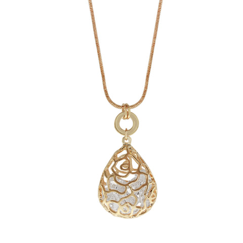 18k Rose Gold Plated, Crystal Cage Drop Pendant Necklace