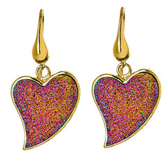 18K YG Plated, Peacock Heart Earrings