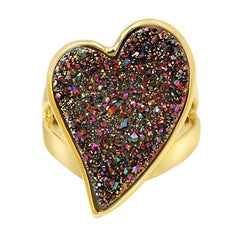 18K YG Plated, Peacock Drusy Heart Ring