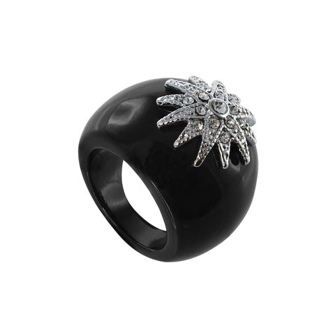 18K YG Plated, Black and Crystal CZ Ring